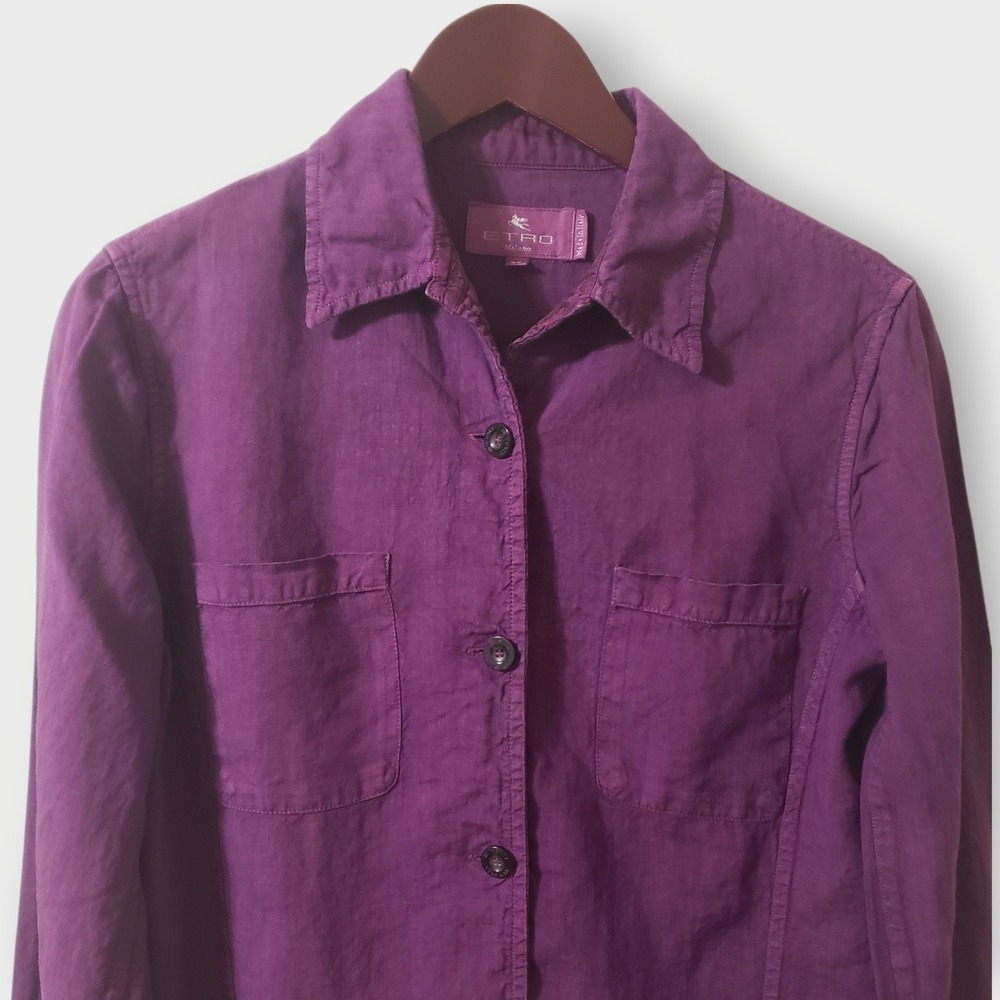 SOLDEtro Milano Purple 100% Linen Button Up Shirt Jacket Shacket Wns Sz 40 (S/4) - Picture 3 of 11